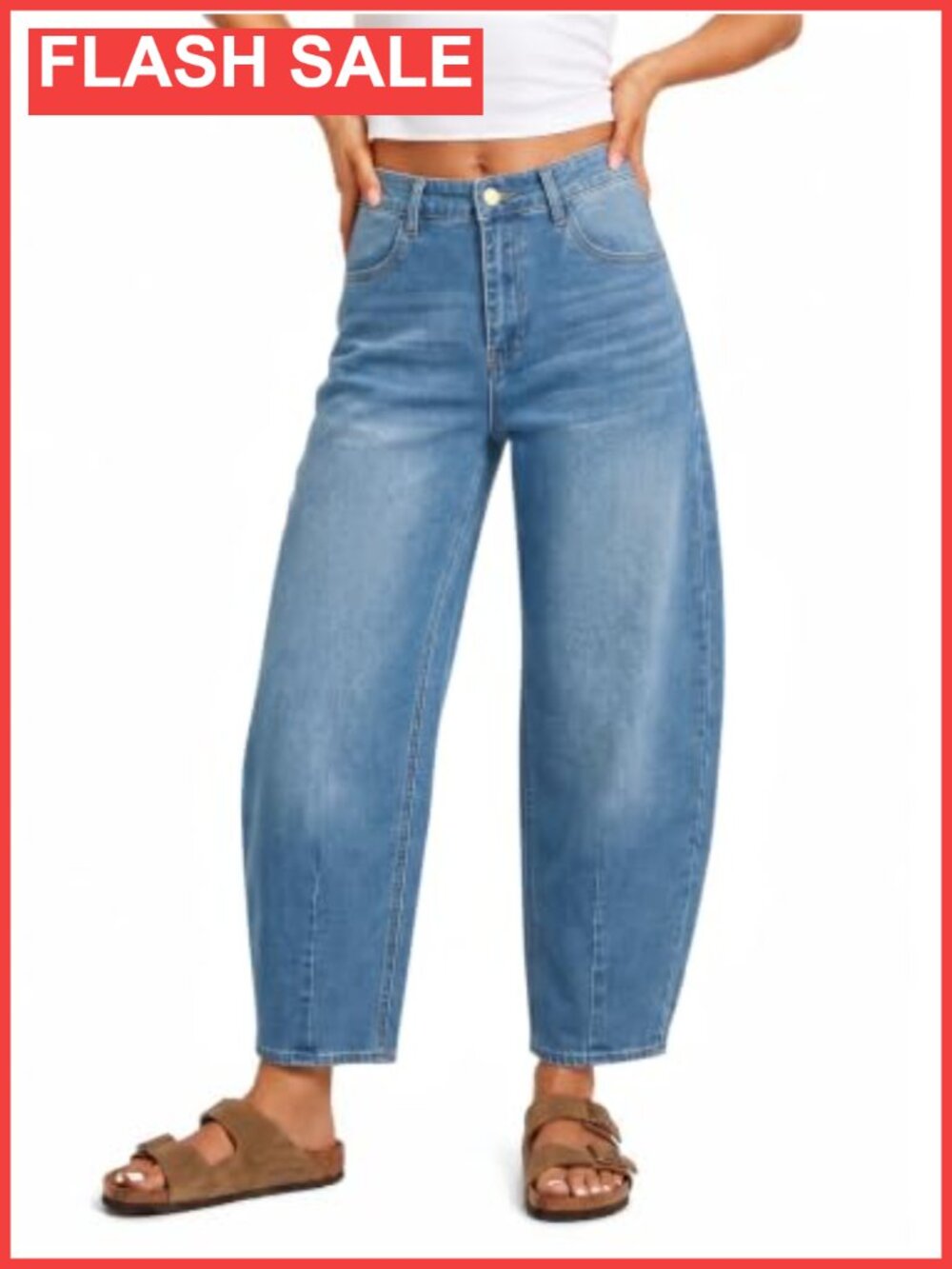 High Waisted Barrel Jeans Cropped Wide Straight Leg Boyfriend Denim Pants